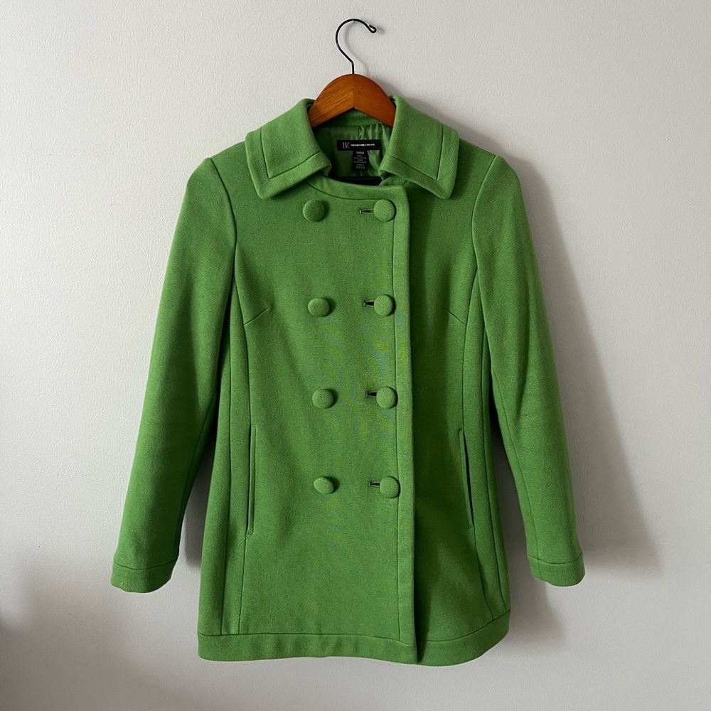 INC International Concepts Bright Green Double-Breasted Peacoat